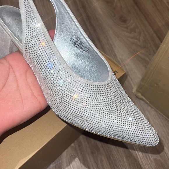 amazon kitty pumps pointed sling back silver rhinestones - Picture 9 of 9
